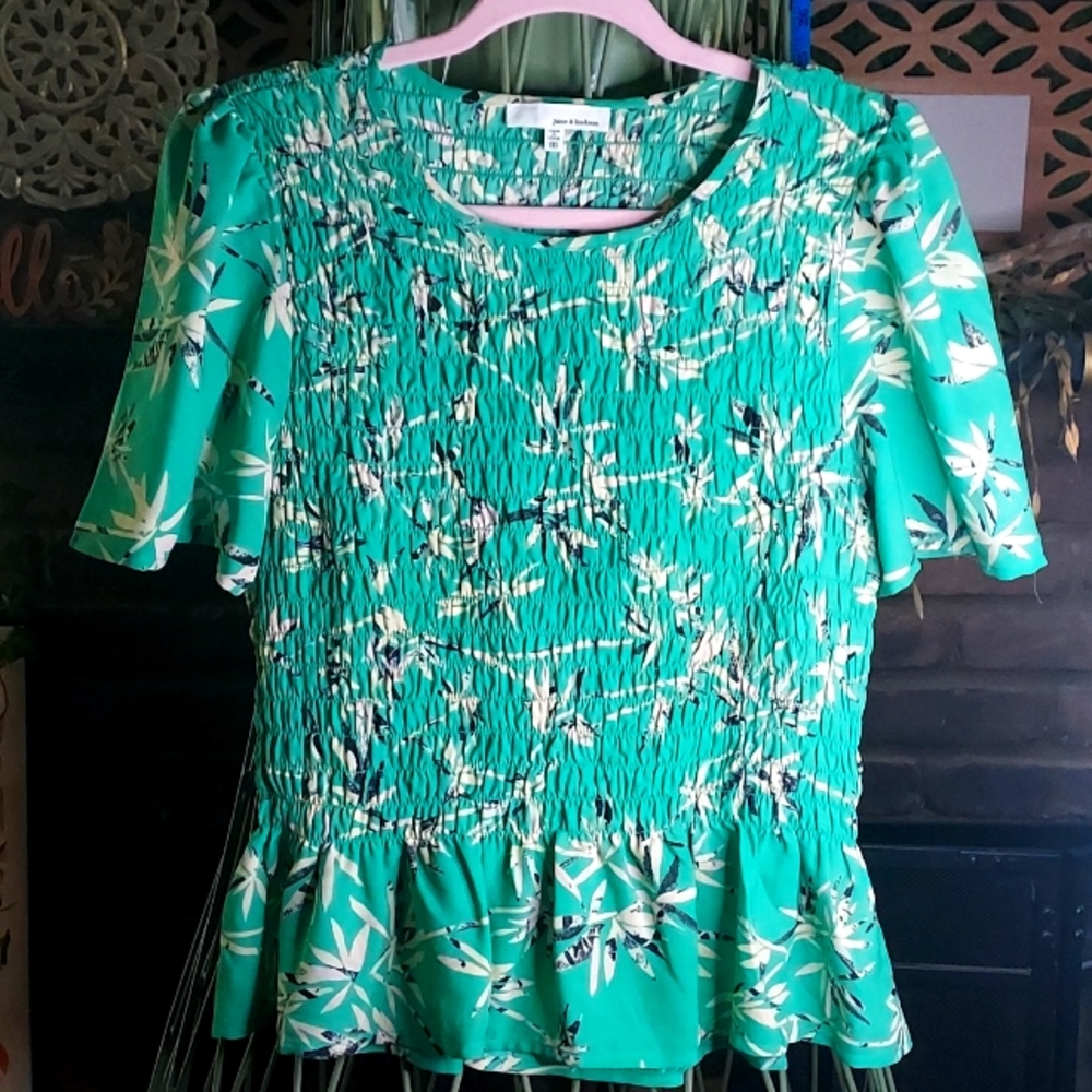 Smocked Peplum Blouse by JUNE & HUDSON